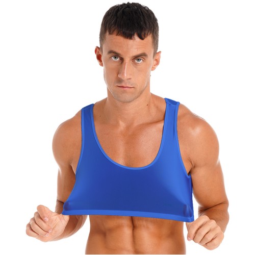 Men's Glossy Sleeveless Muscle Sports Bra Gym Fitness Shirt Vest Crop Top - Picture 209 of 215
