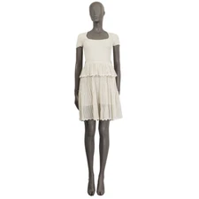 60711 auth Alexander McQueen cream RIBBED & OPEN KNIT PEPLUM Dress S