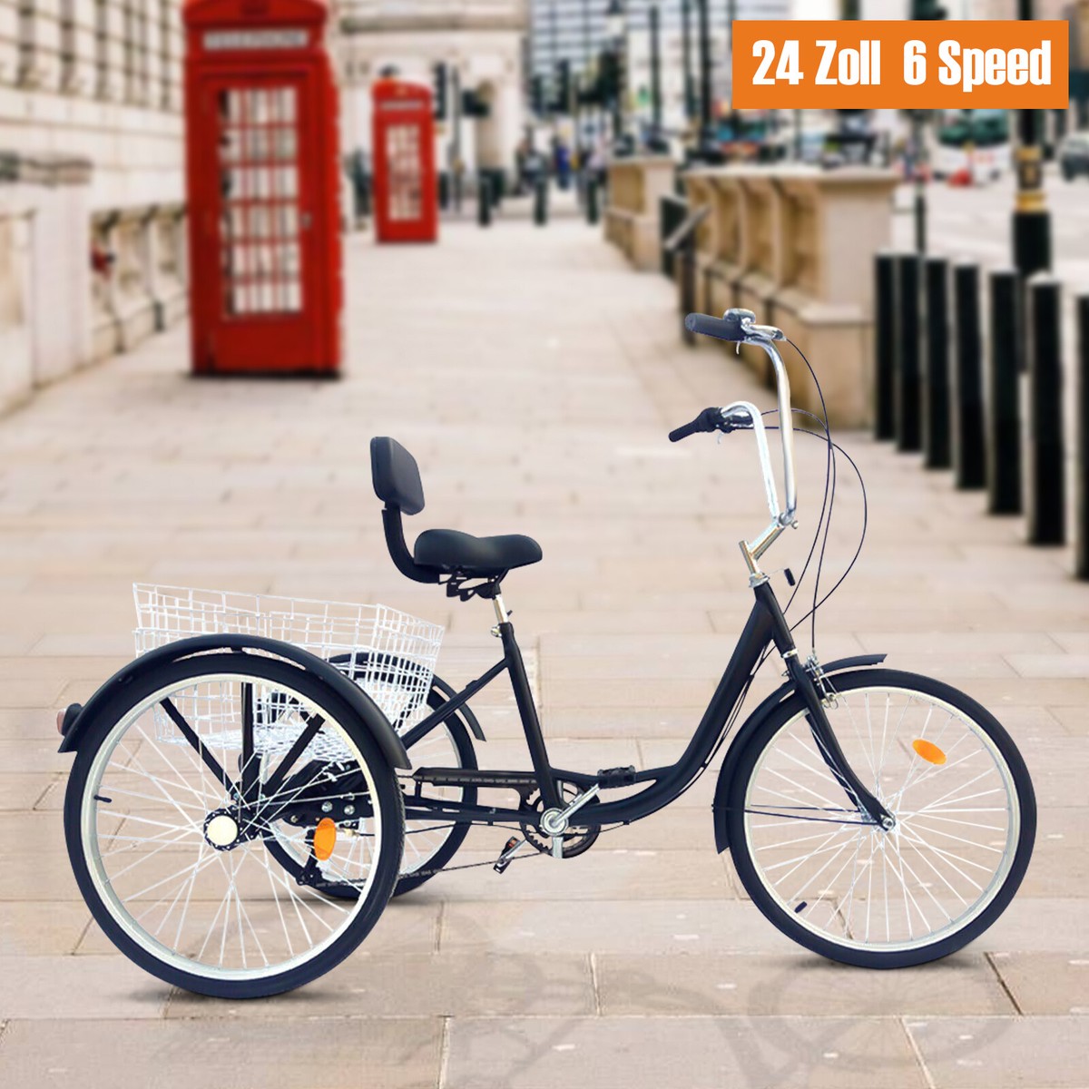 Erwachsenen-Dreirad 24 Zoll | 6-Gang | Mit Einkaufskorb & Licht | Stabiler City-Cruiser Für Einkäufe & Freizeit