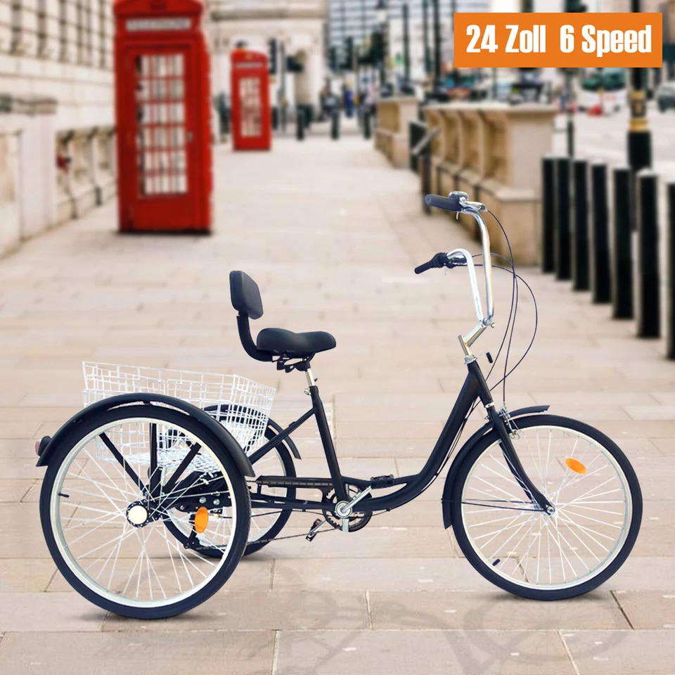 NEU Dreirad Für Erwachsene Fahrrad Erwachsenendreirad&Korb 24" 3 Räder 6-Gang - Bild 3 von 4