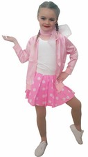 Girls Pink Satin Jacket Kids Rock N Roll 50s Fancy Dress Party Grease Costume