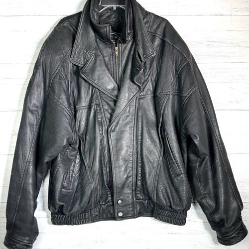 Vintage 90s Black Leather Bomber Jacket Men's XLT XL Tall
