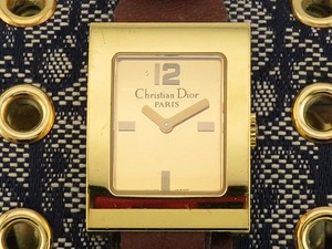 Authentic Dior Malis D78-159 Gold Plated / Leather 19mm Gold Dial Quartz Women's #DW1881