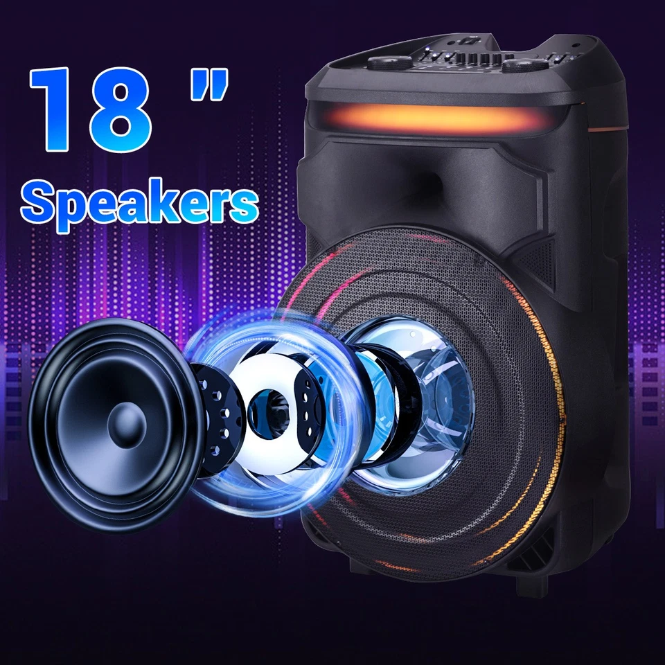 18" Portable Bluetooth Party Speaker Heavy Bass Subwoofer TWS with 2 Mics Remote - Image 4 of 4