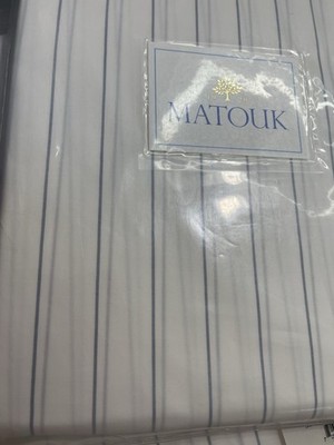 $375 Matouk Italy NWT CK King Fitted 17  Amalfi Cotton Percale Hazy Blue