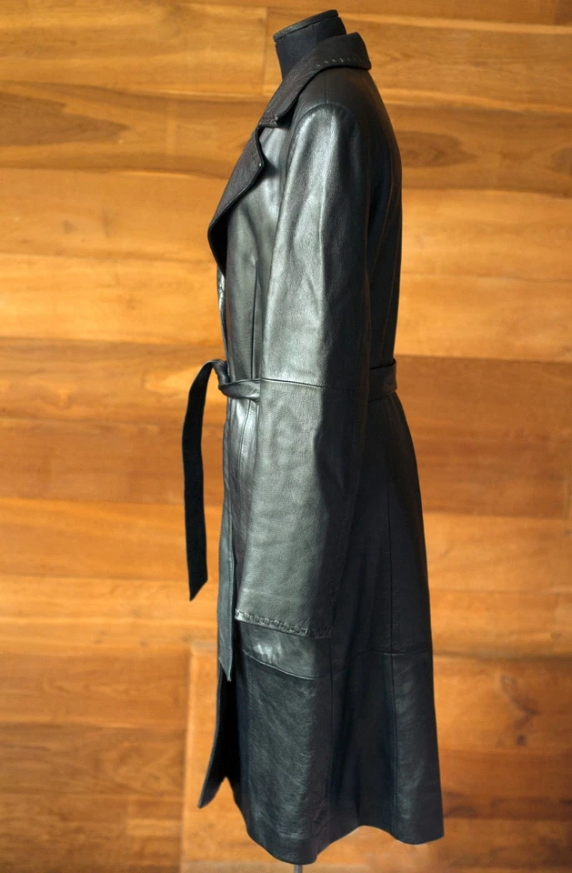 Abrigo midi de cuero genuino negro para mujer Mango, talla M, L Foto 4 de 4