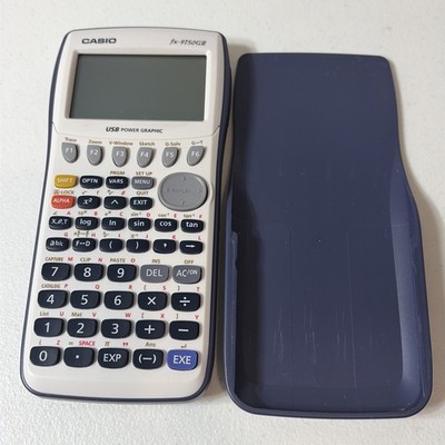 Casio FX-9750GII Graphing Calculator White Blue USB Power Graphic + Cover Tested