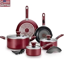 Nonstick Cookware Set W/ ThermoSpot Indicator Dishwasher Oven Safe 14pc Red New