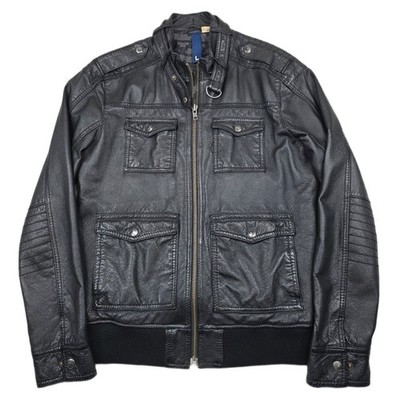 H&M Divided Leather Moto Jacket Mens Large Black Biker Bomber Utility Y2K VTG