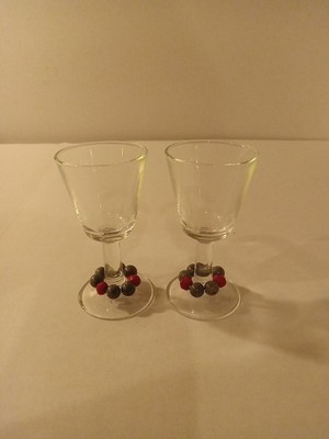 2 France Marked Clear Stemmed 1oz Shot Glass Cordial Liquor 3.5'' Tall