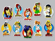 HOOK UPS Vinyl Sticker Lot REPRODUCTIONS (10 Stickers) SET 5 skate anime hentai