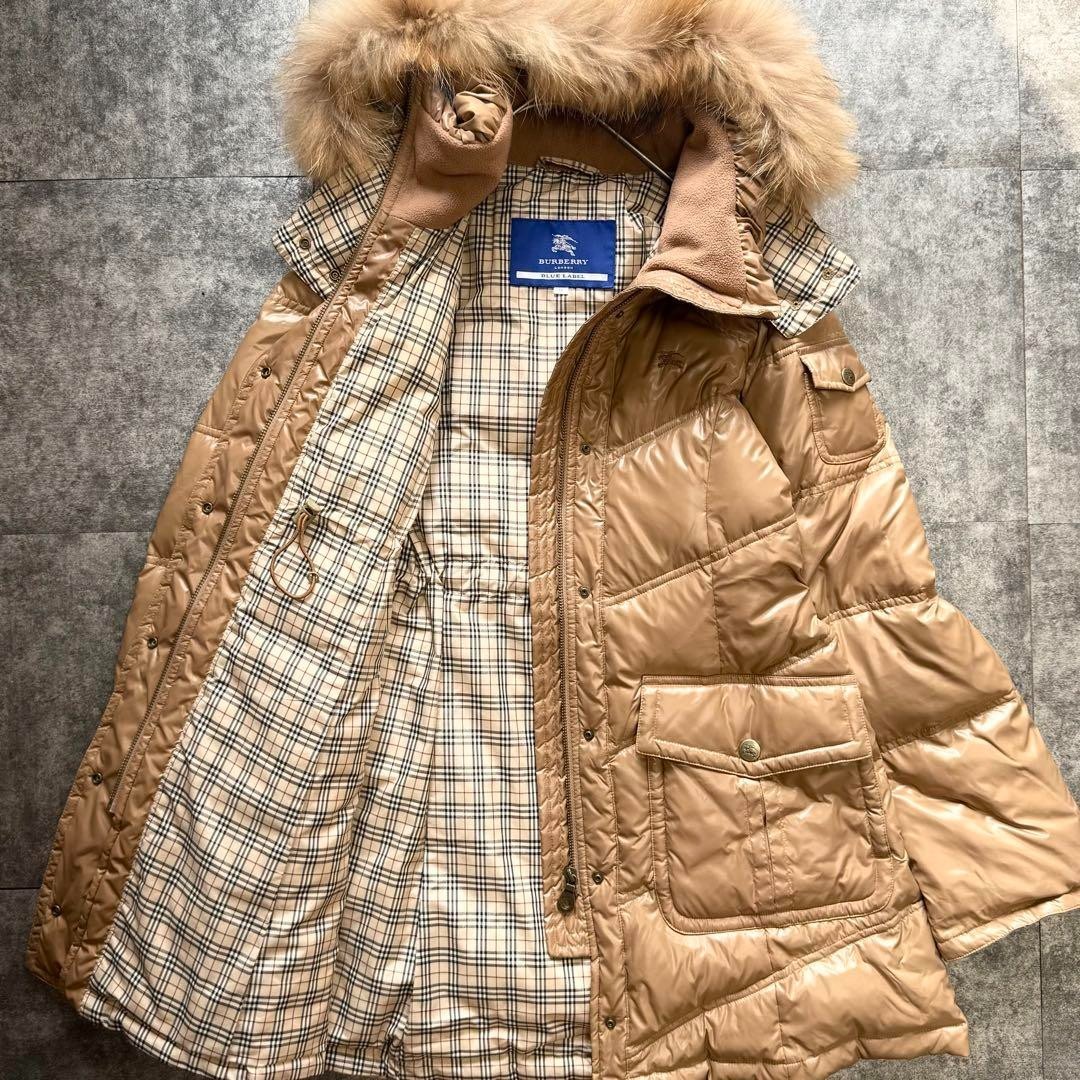 Burberry Blue Label 3Way Nova Check Raccoon Fur Down Coat Jacket