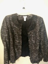 Chico's Dark Feminine Waist Jacket Heather Contrast Collard Long Sleeve Size 8