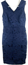 Banana Republic Navy Blue Floral Eyelet Lace Lined Dress Size Petiite 00