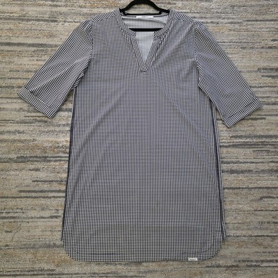 Penn Ink NY Sz 2XL Tunic Shift Dress Blue White Polka Dot 3/4 Sleeve Knee