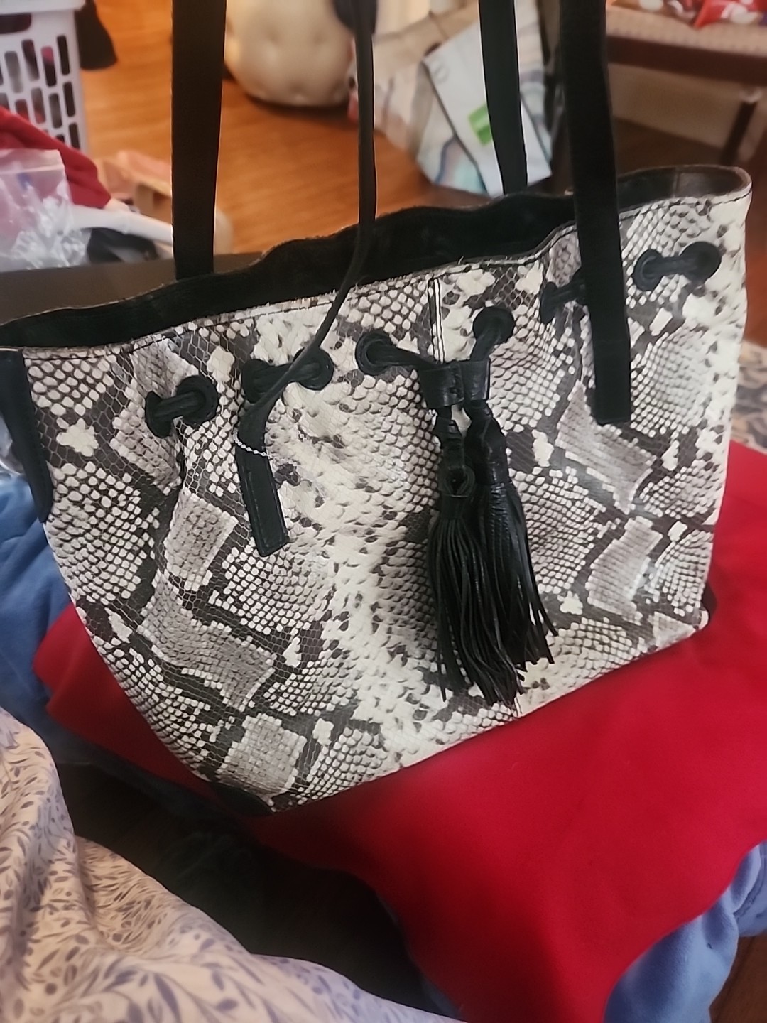 Patricia Nash Large Python Leather Shoulder Bag - image 3