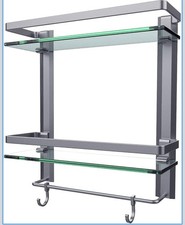 Glass Bathroom Wall Organizer Shelf, 2-Tier Glass Shelf with Integrated Towel Ba