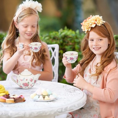 PORCELAIN TEA SET for Girls Pink Ceramic Glass Toy Kids Party 13