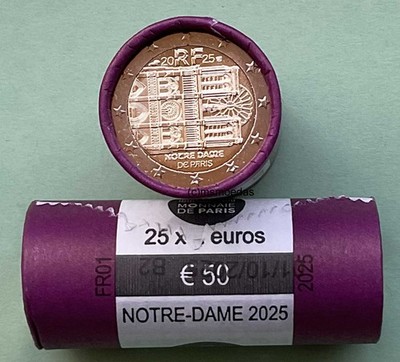 Frankreich 2 Euro Rolle Gedenkmünzen 2025 Notre Dame de Paris commemorative coin
