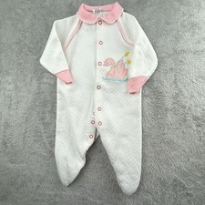 Baby Girl Medium One Piece Sleeper Quilted Snaps Collar Swan Pink USA Made VTG