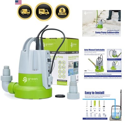 Green Expert 1/3HP Submersible Sump Pump with Unique Flow Sensor Switch Last-...