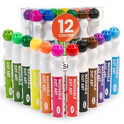 Playkidiz Washable Dot Markers for Toddlers, 12 Colors (40ml 1.35oz) Paint Ma...