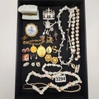 VINTAGE COSTUME JEWELRY LOT MILK GLASS FAUX PEARL LOCKET BROOCH MIXED