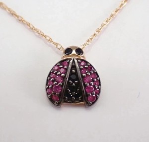 Authentic 1.50 Ct Round Cut Simulated Pink Ruby Ladybug Pendant 14K Two-Tone Gold Plated