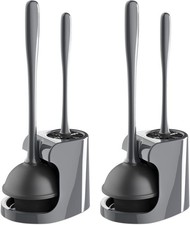 Toilet Plunger  Bowl Brush Combo Bathroom Cleaning Gray 2 Sets
