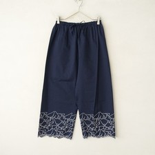 Mina Perhonen Frill Cotton-Silk Embroidered Wide Pants Sz 36