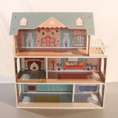 ROBUD Puppenhaus aus Holz mit Möbeln und Zubehör Mädchen Häuser Spielhaus Spielr