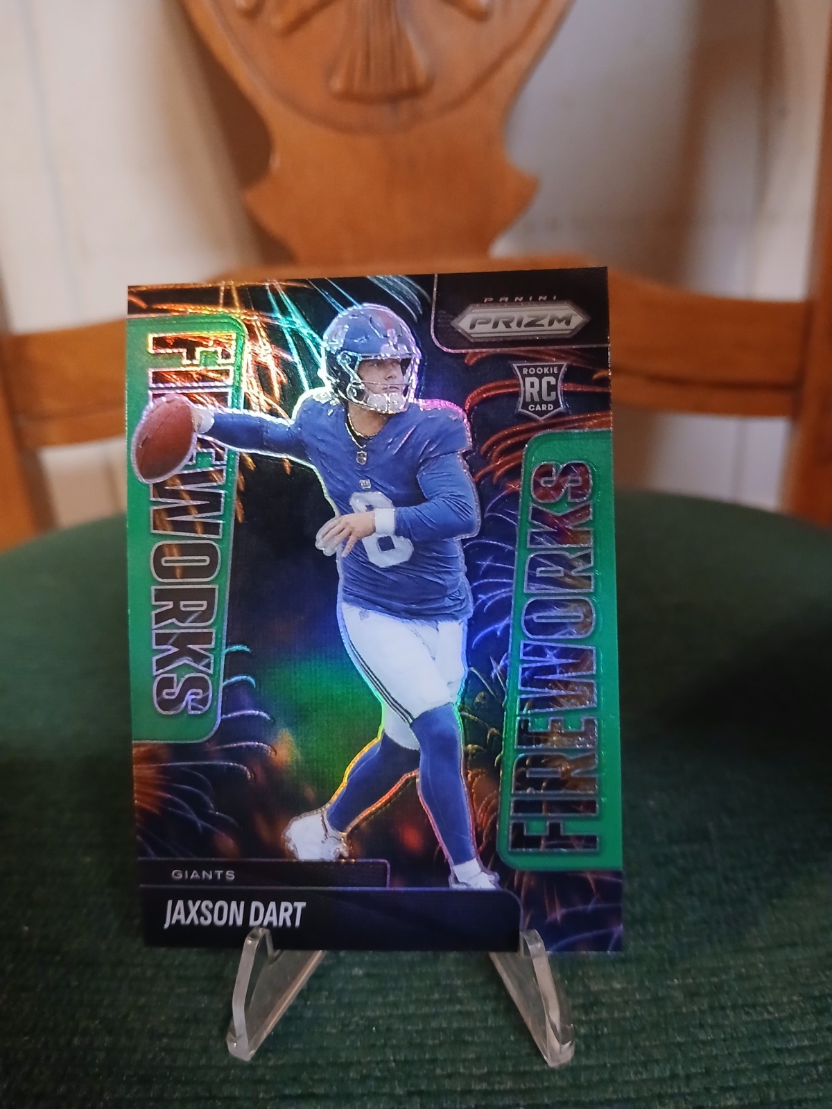 2025 Panini Prizm - Fireworks Jaxson Dart #6 Green Prizm (RC)