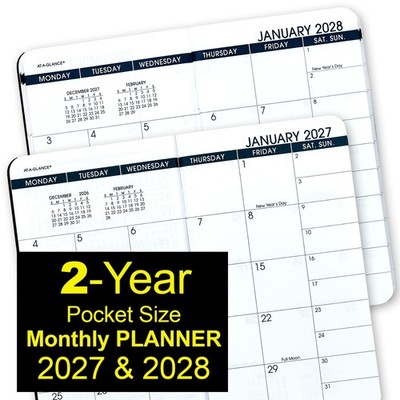 2027 & 2028 At-A-Glance 70-024-05 Two Year Monthly Planner, 3-1/2 x 6''