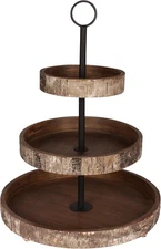 EUC Kate and Laurel White Birch 3-Tier Rustic Wooden Tray w/ Black Rusted Metal