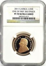 2011 GOLD SOUTH AFRICA KRUGERRAND 1/2 OZ COIN NGC PROOF 70 ULTRA CAMEO