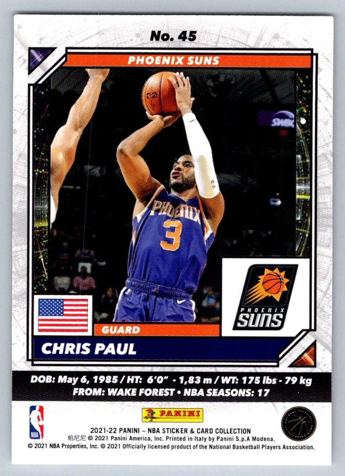Colección de pegatinas y tarjetas Panini NBA 2021 Chris Paul 45/20 Foto 2 de 2