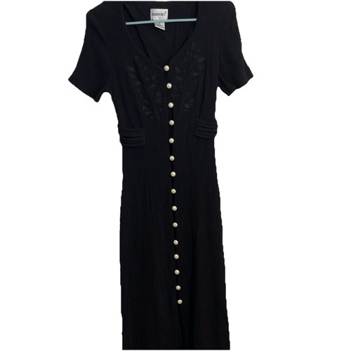 Vtg 90s Black Pearl Button Maxi Dress Cottage Goth Women Size 8 - Picture 2 of 5