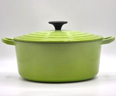 Le Creuset France Lime Green Cast Iron Round Dutch Oven w/Lid #24