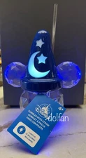 Disney Parks Fantasia Sorcerer Mickey Clear Light Up Sipper Tumbler & Straw NEW