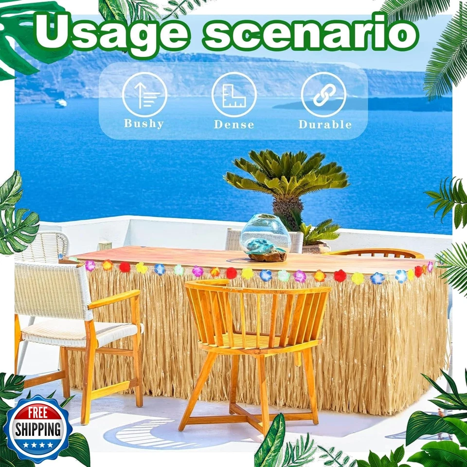 Paquete de 2 faldas de mesa Zeyoy Luau hierba temáticas hawaianas decoraciones de fiesta naturales Foto 4 de 4