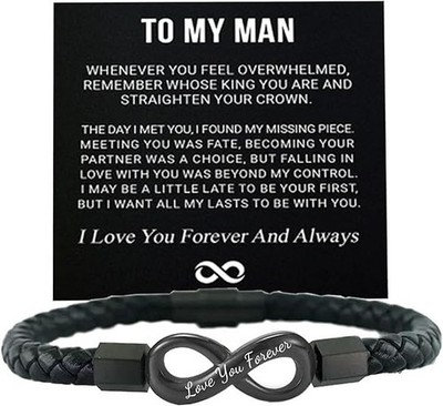 To My Man Infinity Leather Bracelet, Love You Forever and Always Stainless Steel