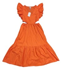 A New Day Orange Ruffle Sleeve Cutout Midi Dress Size S NWT