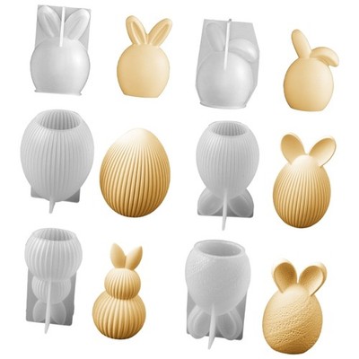 6Pcs Easter Hare Eggs Shape Silicone Molds for Making Soap Chocolate