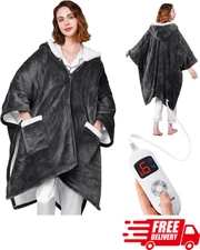 Wearable Heated Blanket Electric Wrap with Hood Pockets 6 Heat Levels 50x70