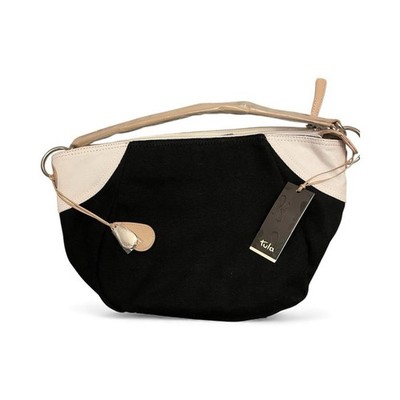 Tula Radley Handtasche Schultertasche schwarz Canvas beige Lederriemen klein Reißverschluss
