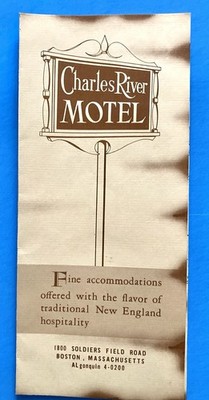 1950s Charles River Motel Boston MA Tourist Travel Brochure Map Insert