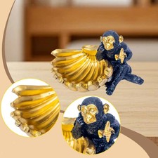 Monkey Statue with Banana Bowl Sculpture Art Craft Candy Dish Funny Resin