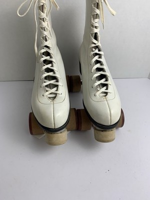 Vintage Chicago Womens Skates 77H Fo-Mac Wheels White Leather Red Wheels Size ?