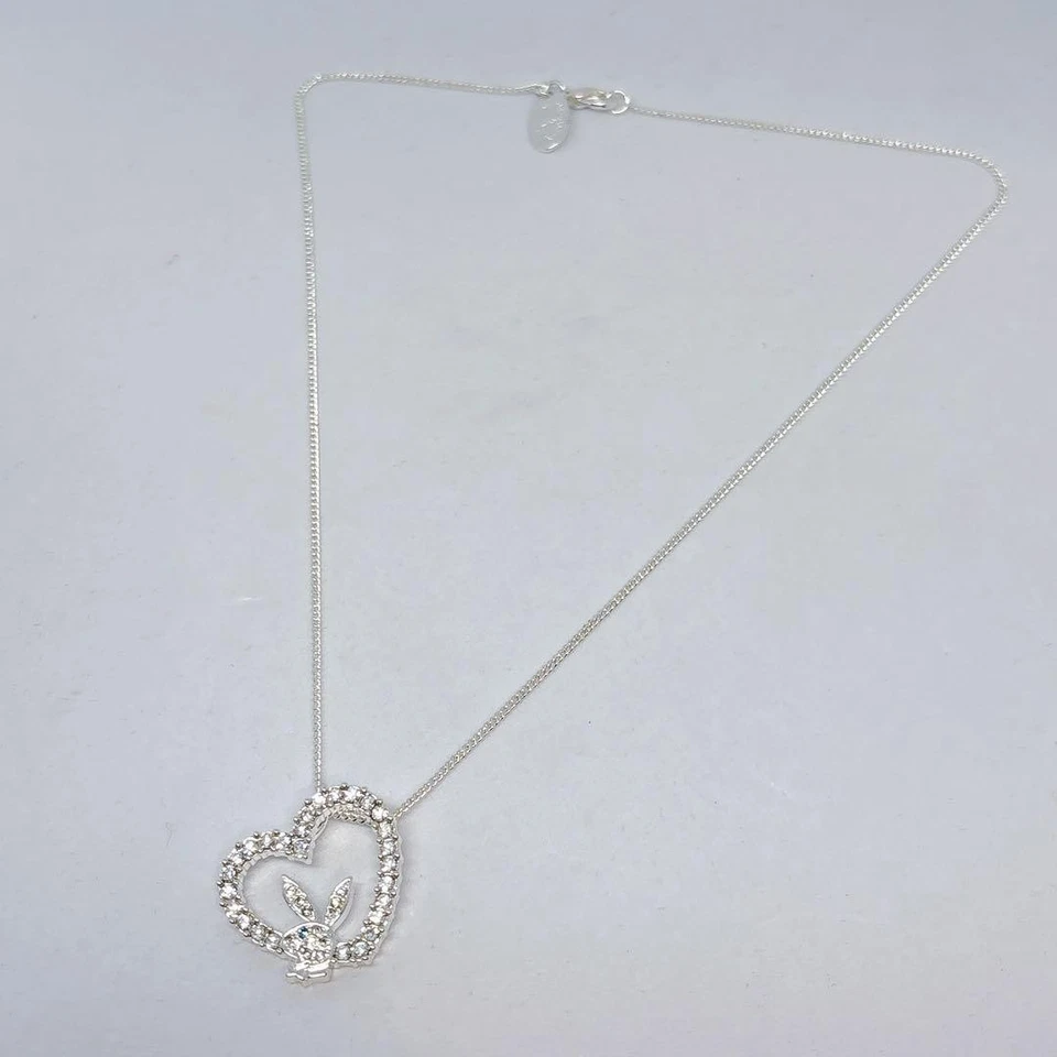 Collana Playboy 50° Anniversario Argento Strass Cuore 40 cm Nuova - Immagine 3 di 4