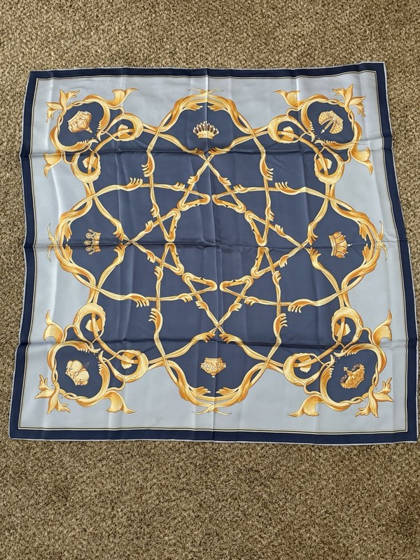 Camrose and Kross Blue & Gold Scarf Jackie Kennedy Style